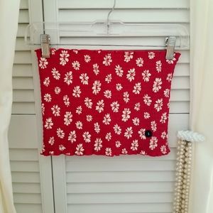 Hollister - Reversible Red Floral Smocked ruffle Ruched Tube Top